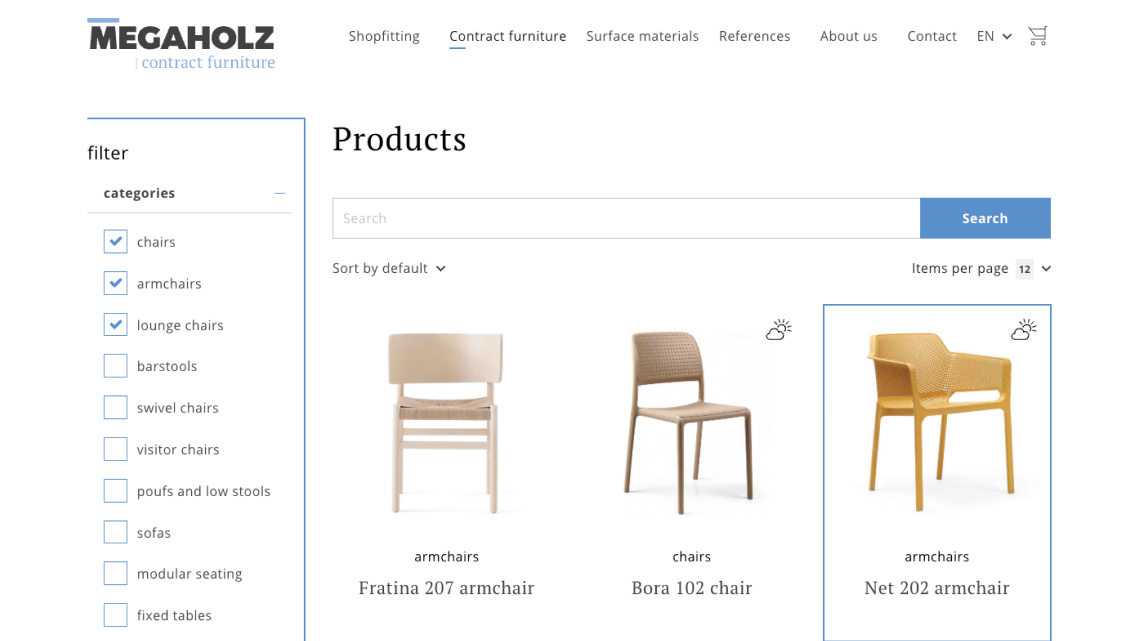 Megaholz searchable product catalogue